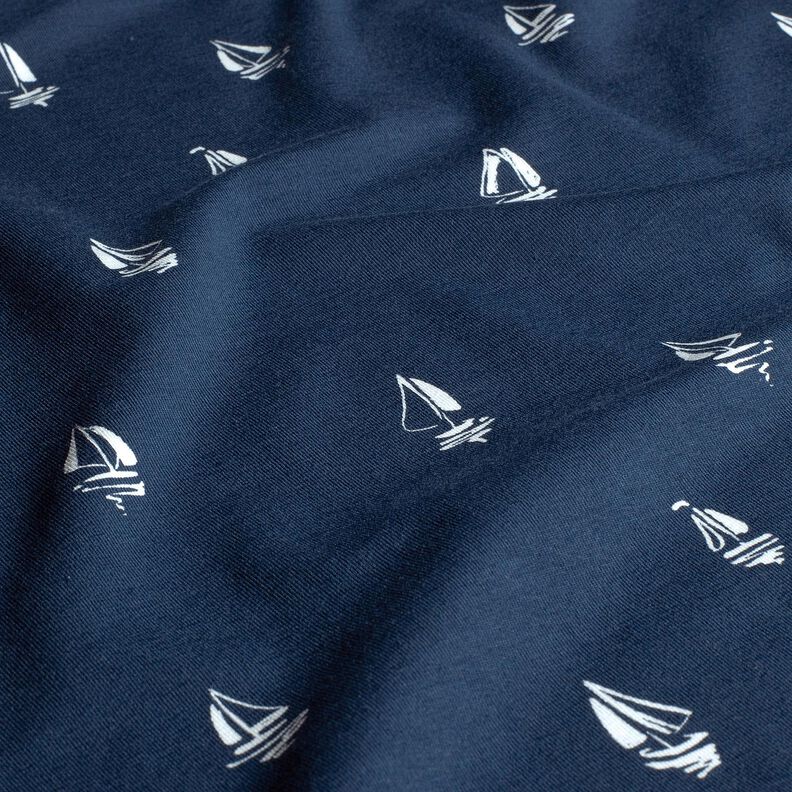 Cotton Jersey sketched sailing boats – navy blue,  image number 2