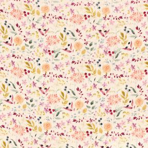 Double Gauze/Muslin Watercolour Floral Meadow Digital Print – cream, 