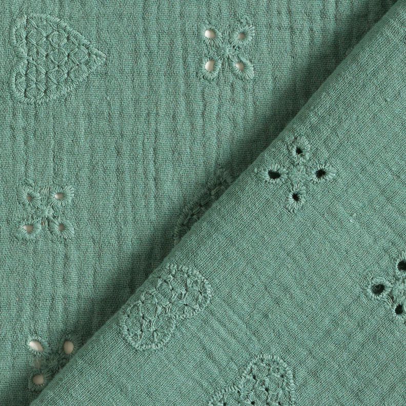 Double Gauze/Muslin Broderie Anglaise hearts – blue spruce,  image number 4