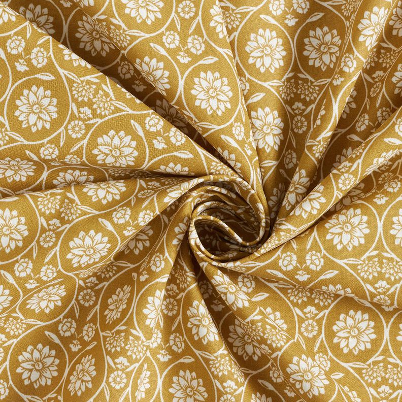 Cotton Cretonne Flowers and tendrils – mustard/white, image number 3