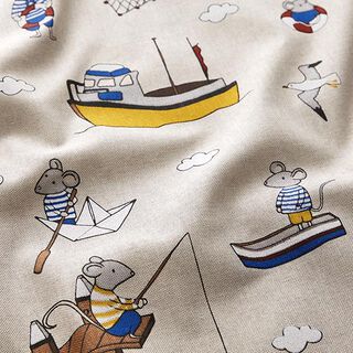 Decor Fabric Half Panama mice – natural/blue, 