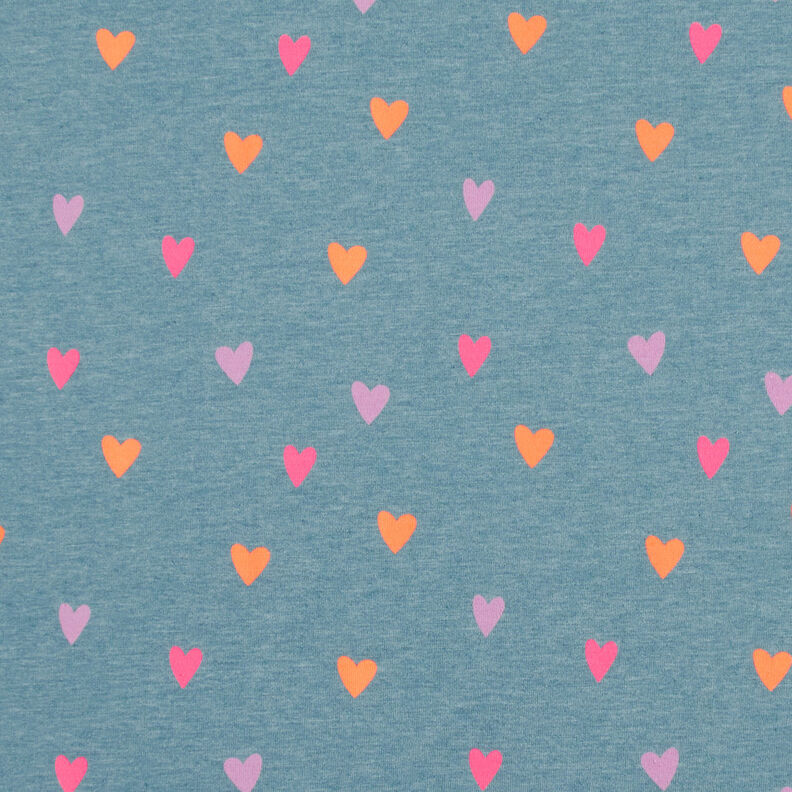Cotton Jersey neon hearts | by Poppy – dove blue/neon orange,  image number 1