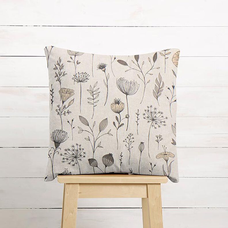 Decor Fabric Half Panama flower drawing – natural/dark brown,  image number 8