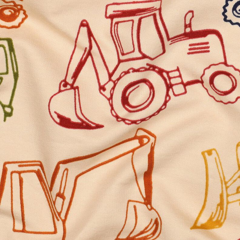 French Terry Construction vehicles| Poppy Fabrics – beige/navy blue,  image number 2