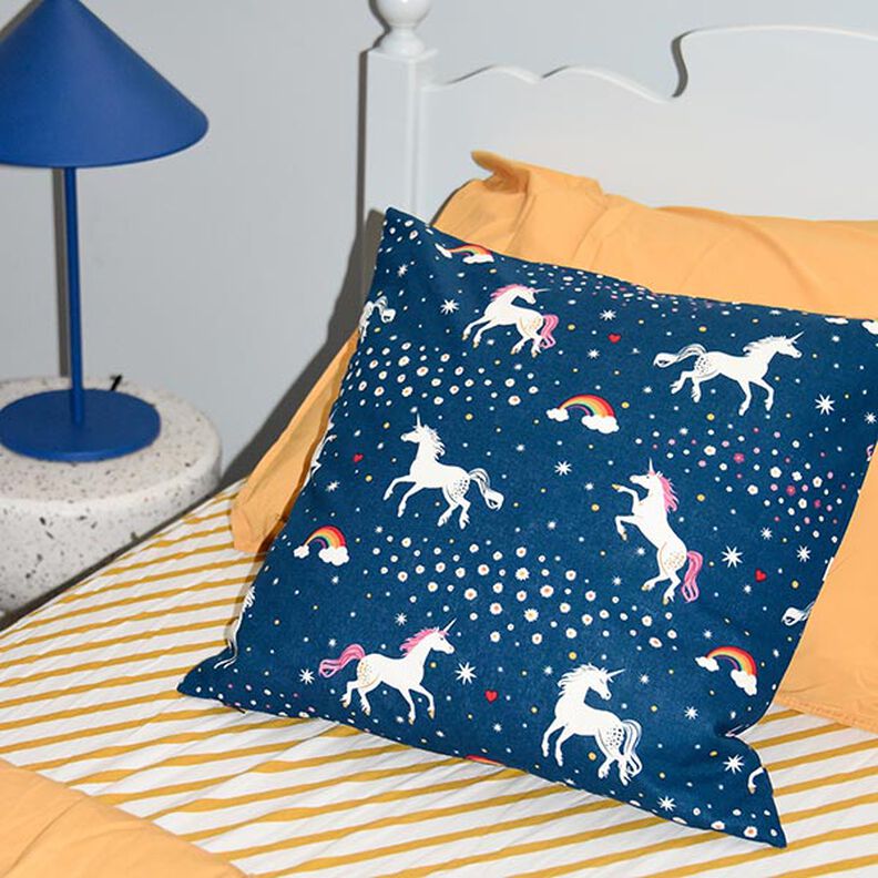 Decor Fabric Glow in the dark dancing unicorns – ocean blue/pink,  image number 7