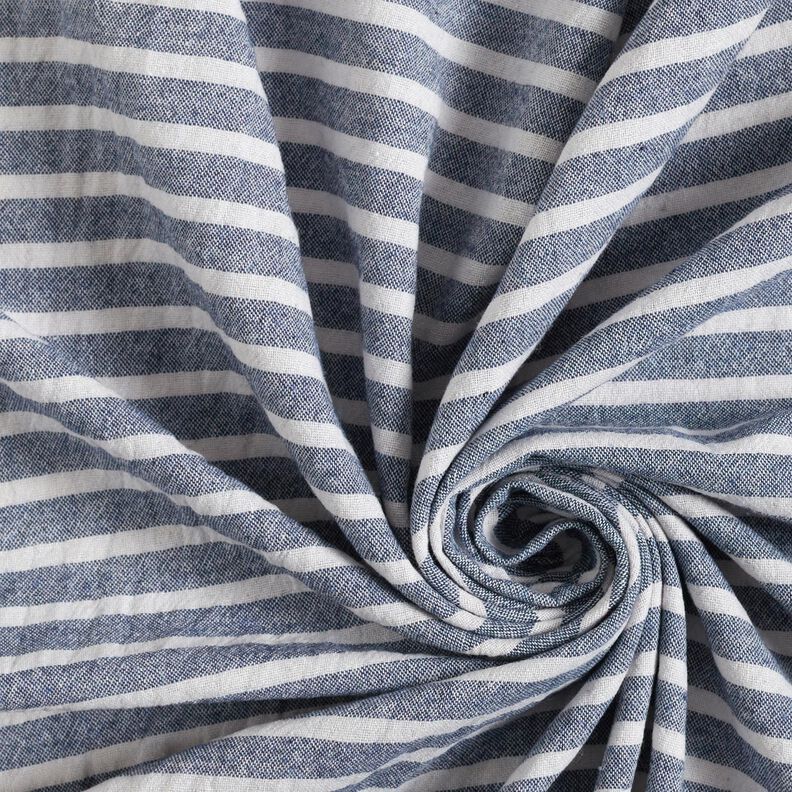 Linen look wide stripes cotton fabric – white/navy blue,  image number 3