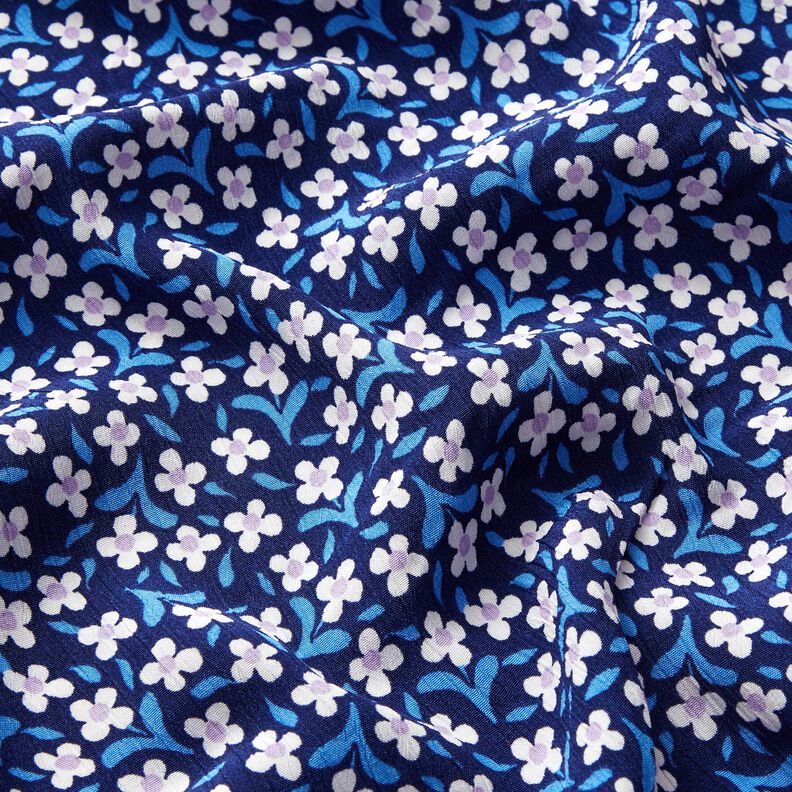 Viscose crepe small flowers – navy blue/white,  image number 2