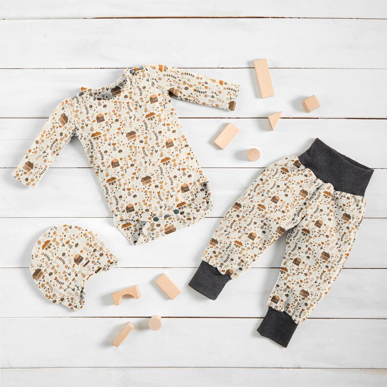 Cotton Jersey little houses on the meadow – offwhite,  image number 6