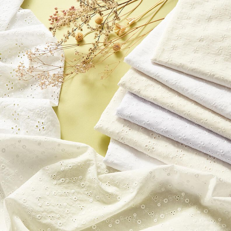 Cotton Batiste Broderie Anglaise floral wreaths – white,  image number 6