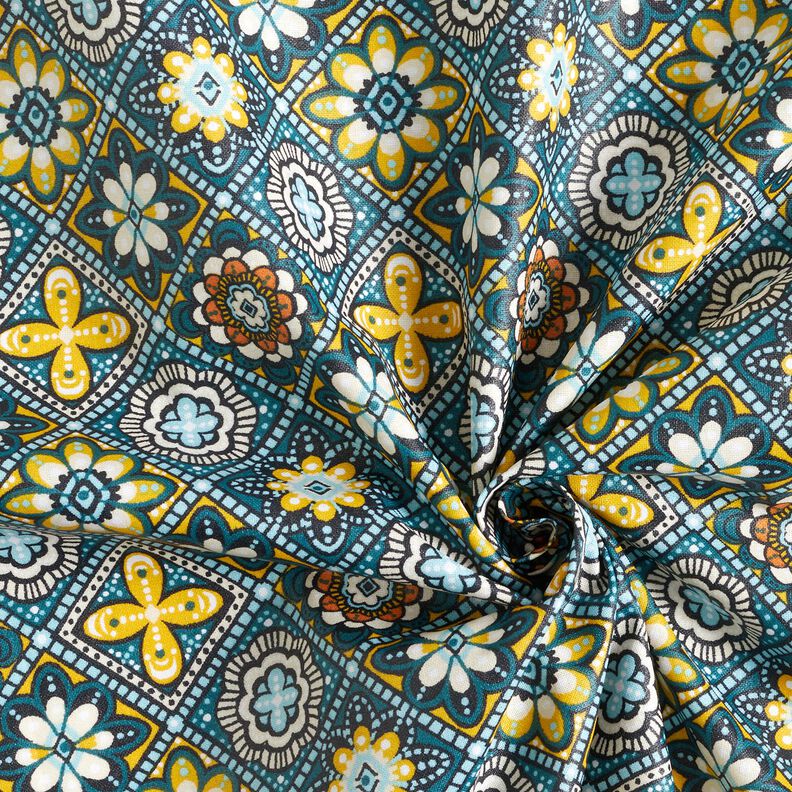 Coated Cotton artistic tiles – petrol/yellow,  image number 4