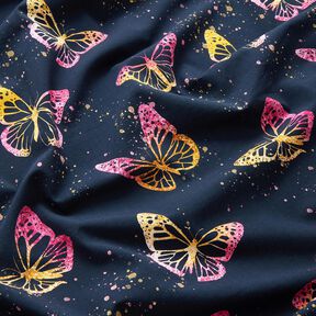 Cotton Jersey Butterflies | Glitzerpüppi – midnight blue/pink, 