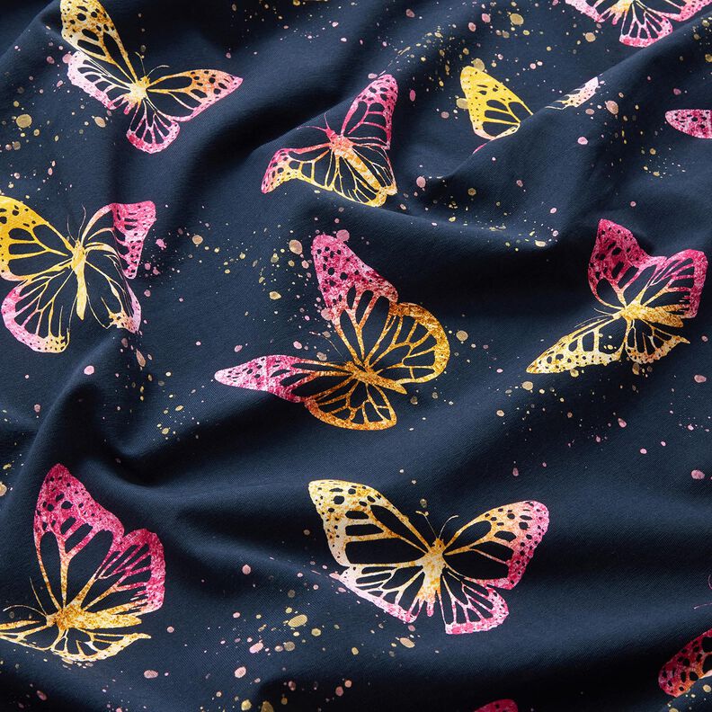 Cotton Jersey Butterflies | Glitzerpüppi – midnight blue/pink,  image number 2