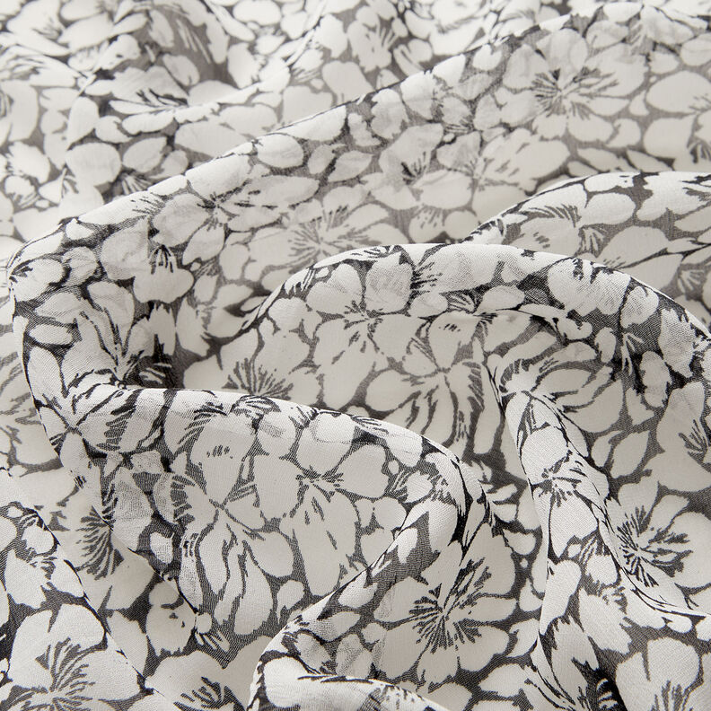 Crêpe Chiffon Floral Ornaments – white/black,  image number 2