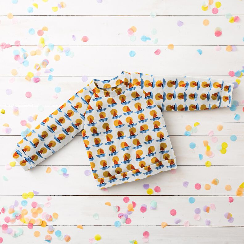 Brushed Sweatshirt Fabric Sailing boats at sunset – white/blue,  image number 5