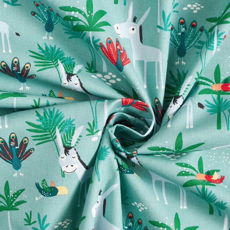 Cotton Cretonne donkeys and peacocks – eucalyptus,  image number 3