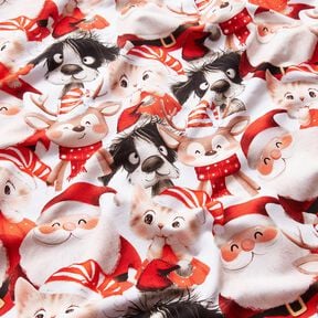 French Terry Animals in Christmas costumes Digital Print – white/chili, 