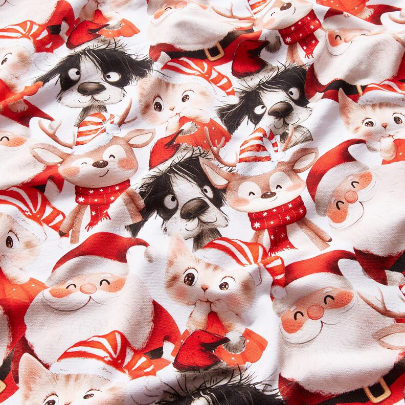 French Terry Animals in Christmas costumes Digital Print – white/chili,  image number 2