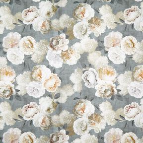 Half Panama Decor Fabric Dahlias – grey/cream, 