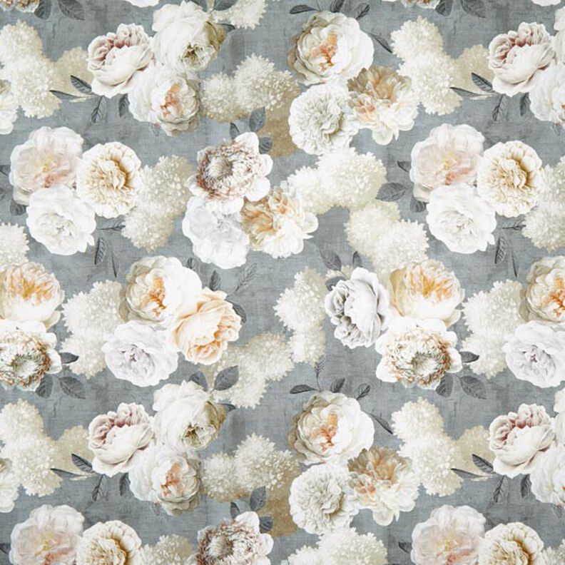 Half Panama Decor Fabric Dahlias – grey/cream, image number 1