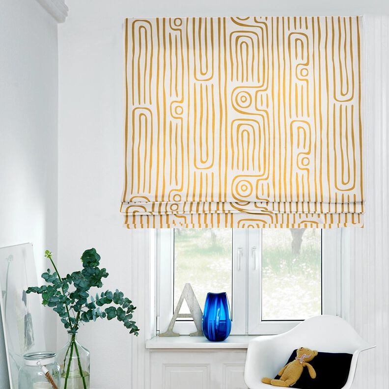 Decor Fabric Half Panama abstract striped pattern – mustard/natural,  image number 6