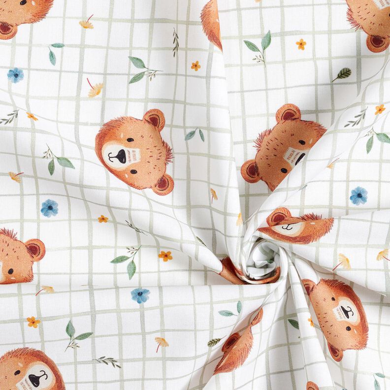 Cotton Poplin Teddy bears on a check pattern Digital Print – white/reed, image number 3
