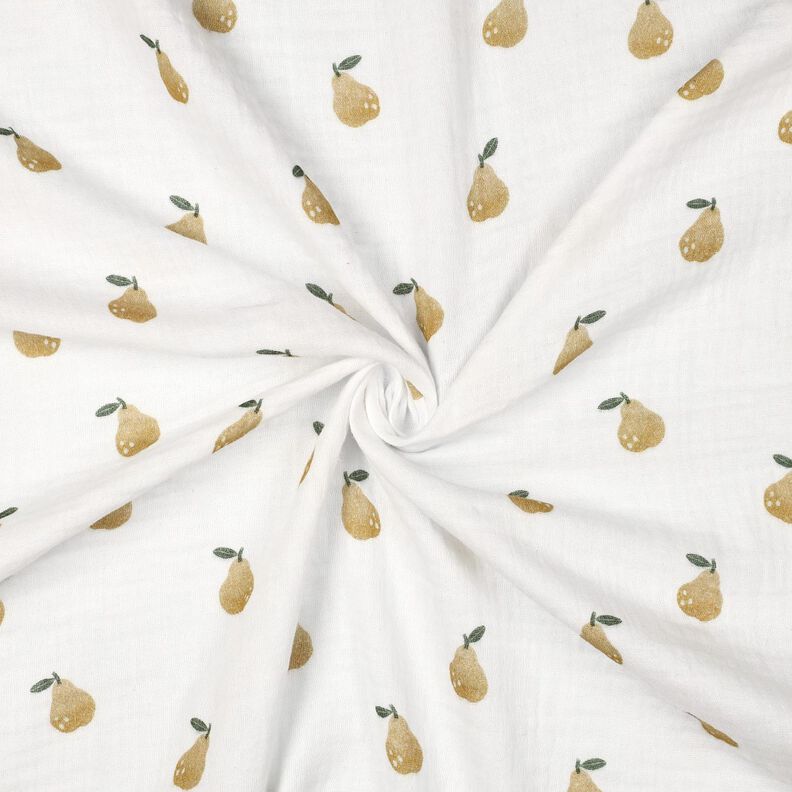 Double Gauze/Muslin Pear Digital Print | Poppy Fabrics – white/yellow olive,  image number 3