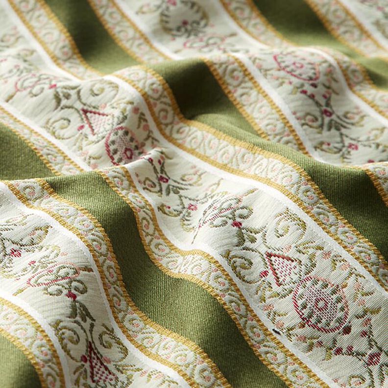 Biedermeier Stripes Jacquard Furnishing Fabric – cream/olive,  image number 2