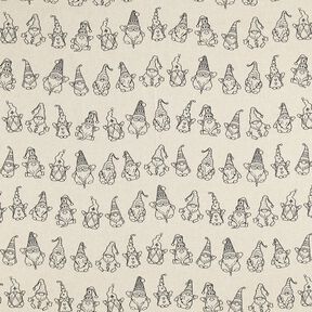 Decor Fabric Half Panama festive gnomes – natural/black, 