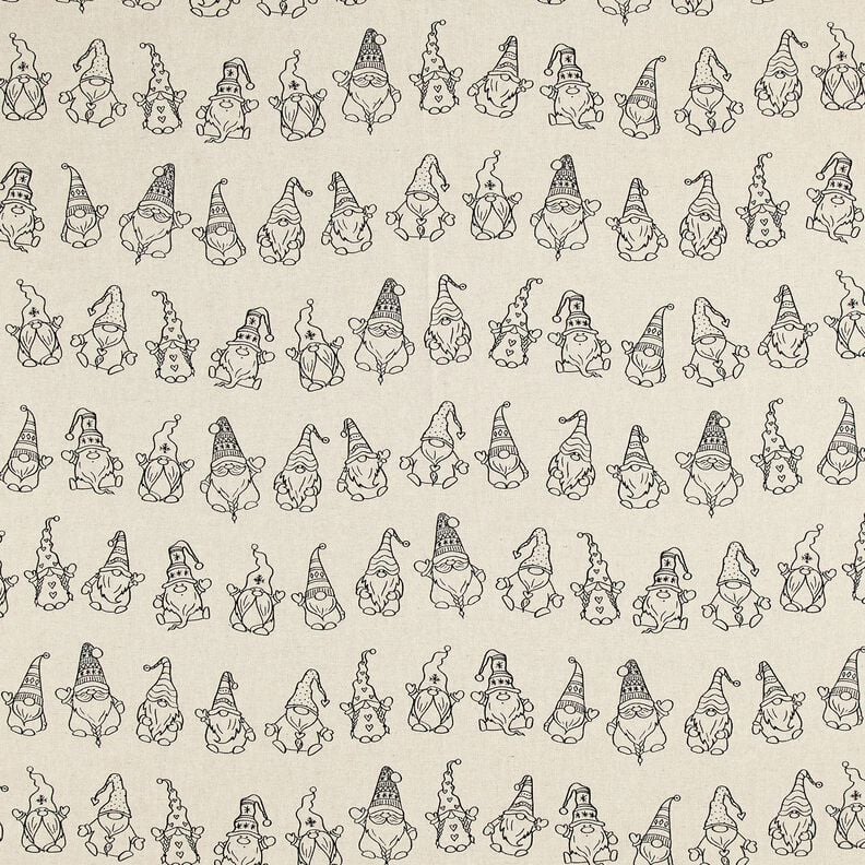 Decor Fabric Half Panama festive gnomes – natural/black,  image number 1