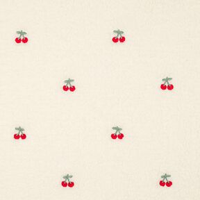 Teddy Fur embroidered cherries | Poppy Fabrics – ivory/chili, 