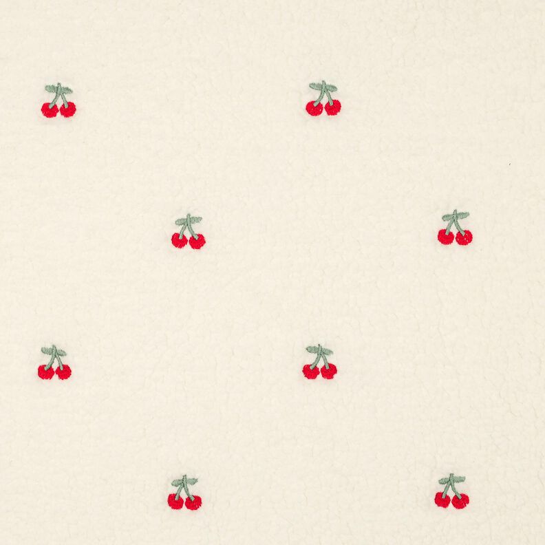 Teddy Fur embroidered cherries | Poppy Fabrics – ivory/chili,  image number 1