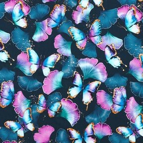 Cotton Jersey Ginkgo Butterflies | Glitzerpüppi  – midnight blue,  Cotton Jersey Ginkgo Butterflies | Glitzerpüppi  – midnight blue,
