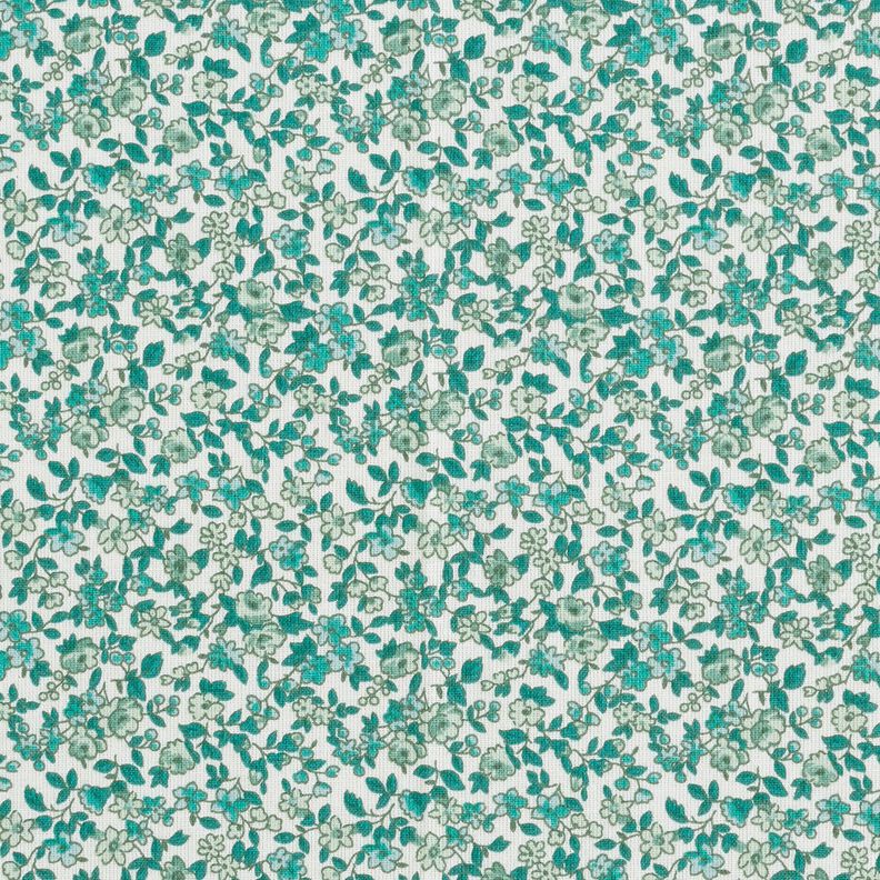Cotton Cretonne numerous flowers – petrol/white,  image number 1