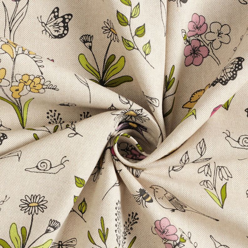 Decor Fabric Half Panama Spring flowers – natural/pink,  image number 3