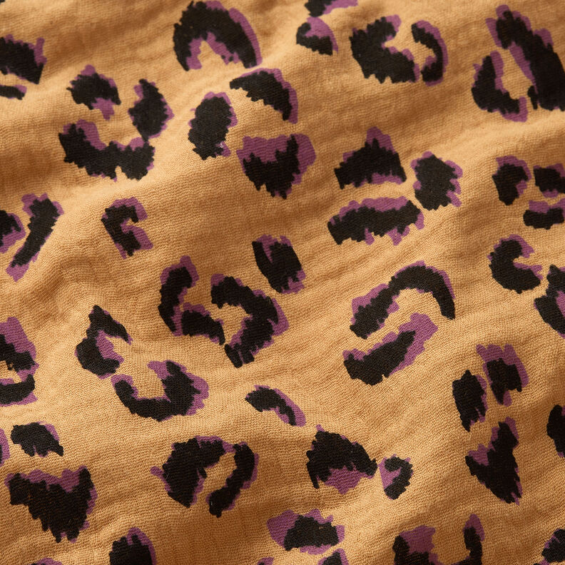 Double Gauze/Muslin leopard print – antique gold/red lilac,  image number 2