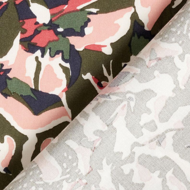 viscose fabric abstract sea of flowers – pale berry/dark pine,  image number 4
