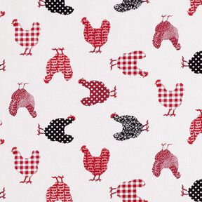Cotton Cretonne Chickens – offwhite/chili, 