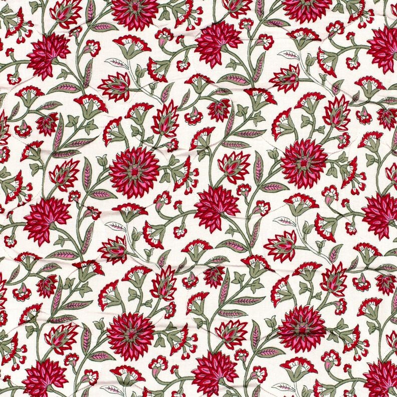 Quilted Fabric Muslin Floral Twigs – white/reed,  image number 3