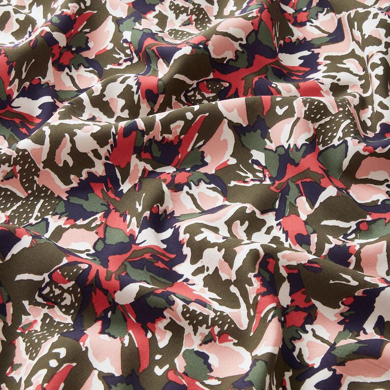 viscose fabric abstract sea of flowers – pale berry/dark pine,  image number 2