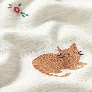 Cotton Jersey Cats and Little Flowers – natural/light grey, 