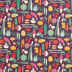 Cotton Cretonne Vegetable diversity – aubergine/green, 