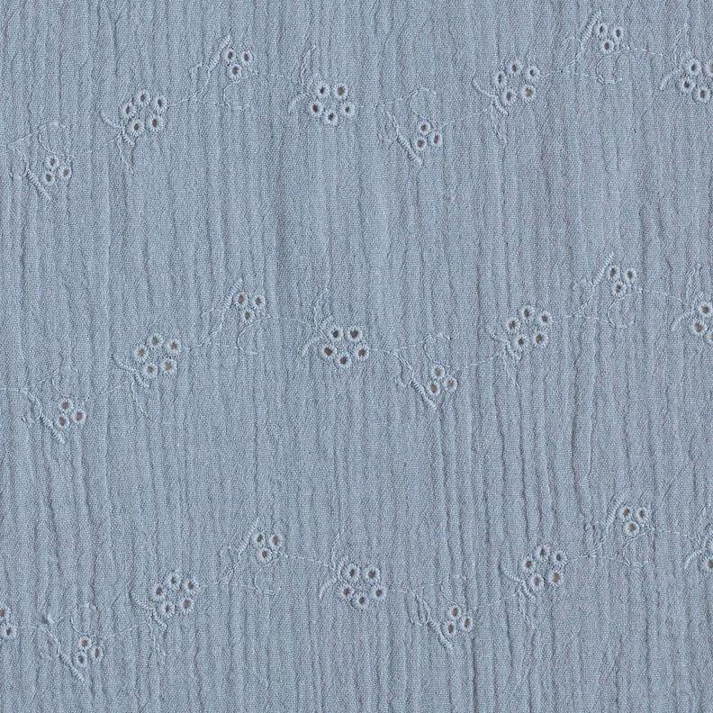 Double Gauze/Muslin Broderie Anglaise flower tendrils – blue grey,  image number 1