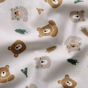 Cotton Poplin Bear and Beaver in the Forest – ivory, 