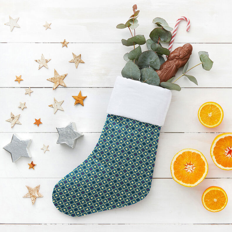 Cotton Poplin festive tiles – light petrol/gold, image number 5