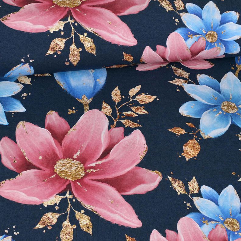 Cotton Jersey Dream flowers | Glitzerpüppi – navy blue,  image number 2