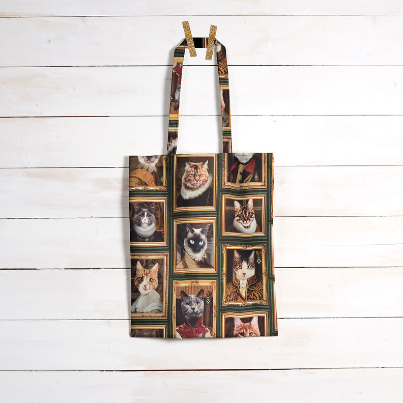 Decor Fabric Half Panama Cat portraits – dark green/gold,  image number 9