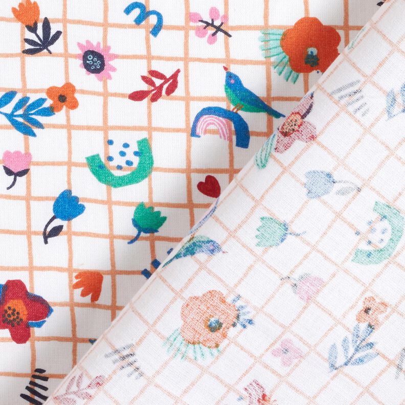 Cotton Cretonne Check with flowers – white/peppermint,  image number 4