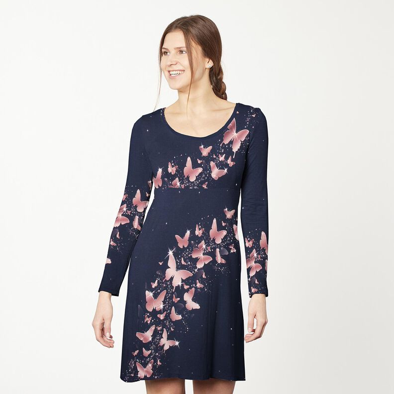 Cotton Jersey shimmering butterflies | Glitzerpüppi – midnight blue/dusky pink, image number 7