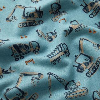 Brushed Sweatshirt Fabric construction site vehicles | by Poppy – blue grey, 