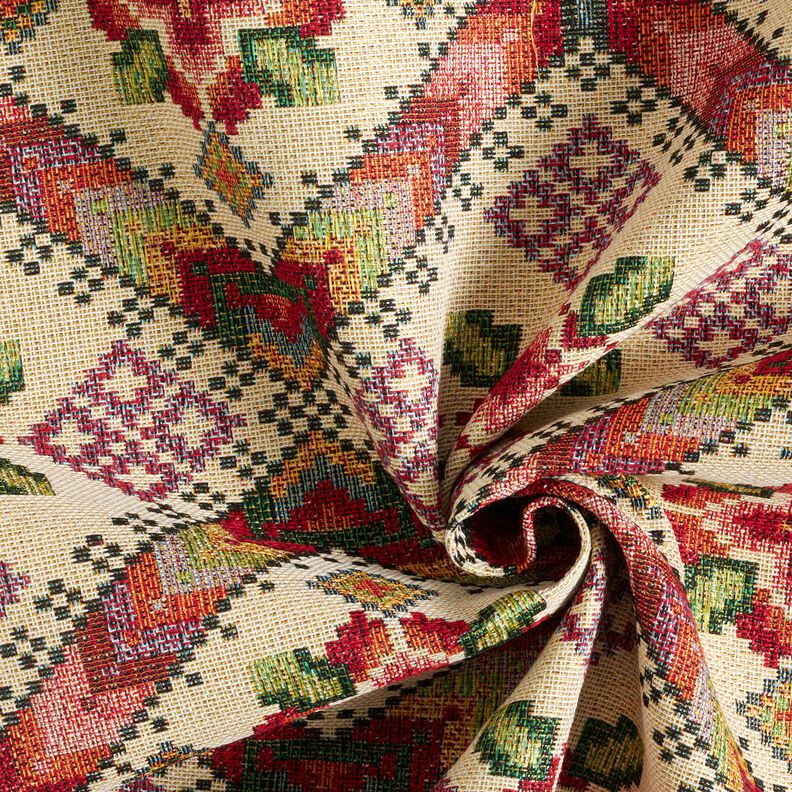Decor Fabric Tapestry Fabric Cross stitch – light beige/carmine,  image number 3